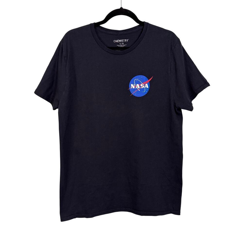 Chemistry NASA T-Shirt Mens L Black Graphic Flags Space Astronaut Double Sided